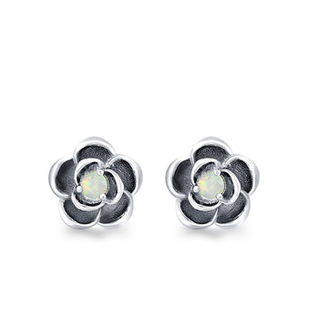 Flower Stud Earrings Lab Created White Opal 925 Sterling Silver (10mm)